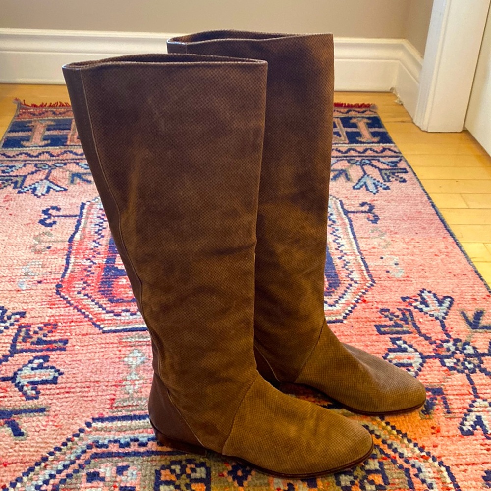 Bottega Veneta Chocolate Brown Suede and Leather Tall Boots